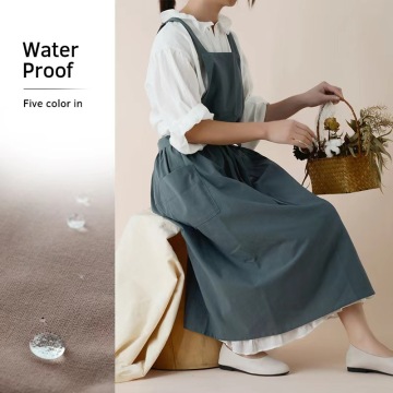 Cotton Waterproof Linen Apron for Artistic Kitchen Work Uniform
