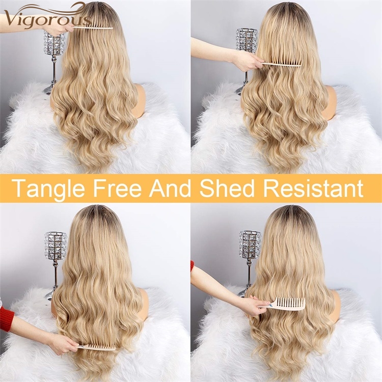 Top selling Curly wave afro high quality fiber blonde brown long hair wigs lace front ombre synthetic hair wigs