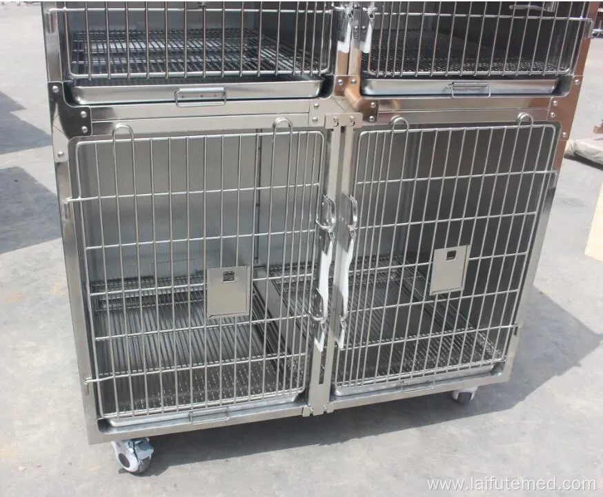Factory Price Animal Veterinary Pet Cages Stainless Steel Vet Cat Cage with Wheels and Tray Oxygen Cage