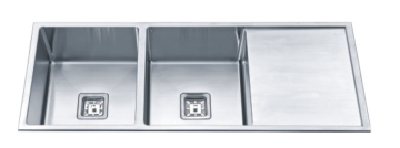 Double bowl handmade sink with drainboard