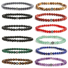 Natural Stone Stretch Bracelet 6MM Gemstone Round Beads with Hematite Beads Elastic Bracelet Crystal Round Beaded Bracelets