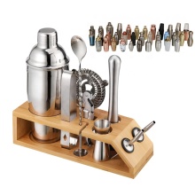 Cocktail Shaker Set: Mixology Bartender Kit with Bamboo Stand