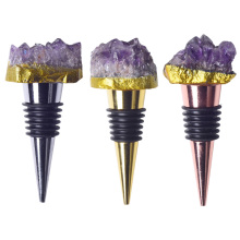 Gemstone Druzy Amethyst Cluster Bottle Stopper Stainless Steel Bottle Stopper Natural Stone Wine Bottle Stopper Decorative