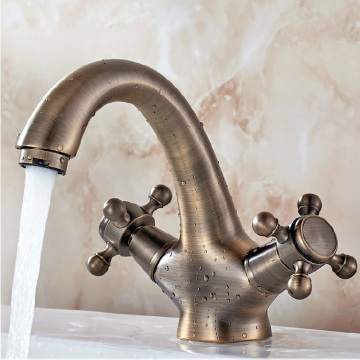 Traditional Solid Brass Deck Dual Handle Basin Antique Faucet