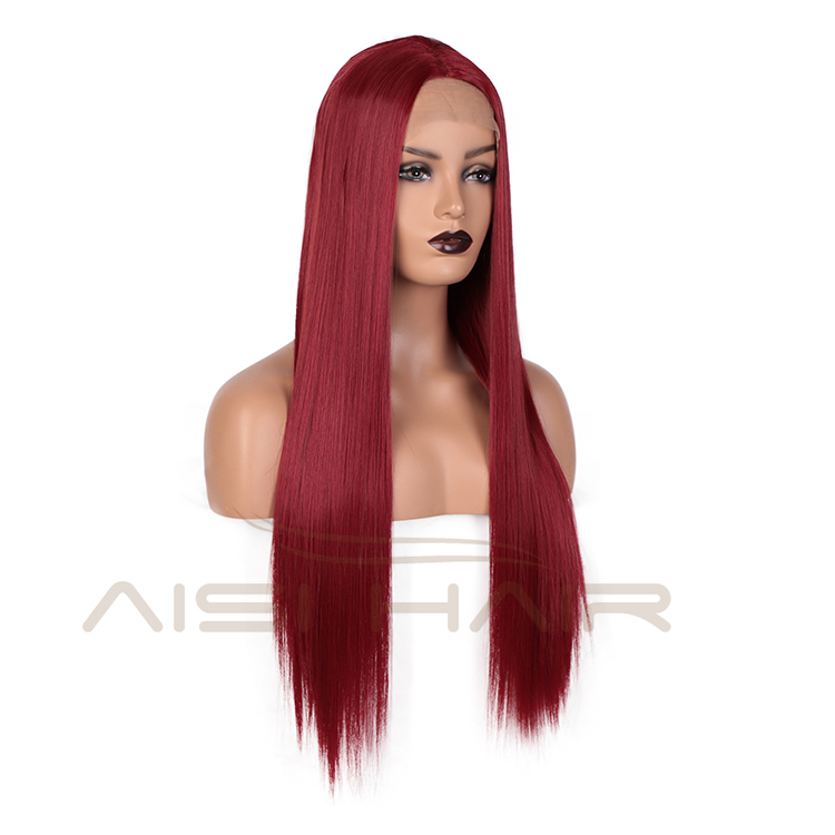 Aisi Hair New Design 26 Inch Long Ombre Red Dark Root Wig Silky Straight Swiss Lace Wigs Synthetic Hair Wigs For Black Women
