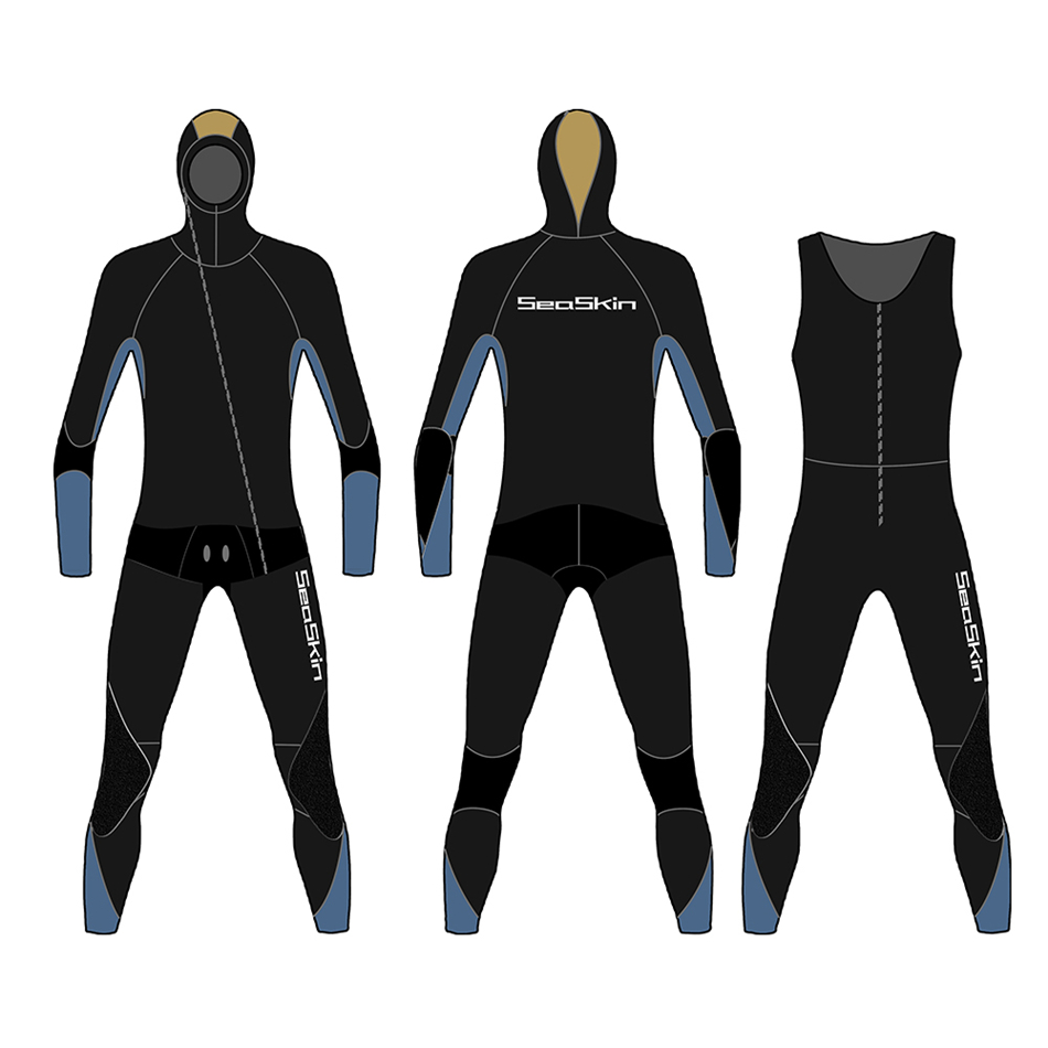 Seaskin Neoprene Hooded 6/5mm Dua Potongan Menyelam Wetsuits