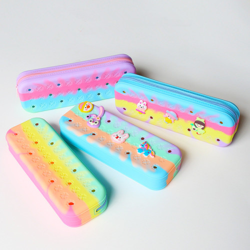 Silicone Hole DIY Shape Pencil Box for Kids