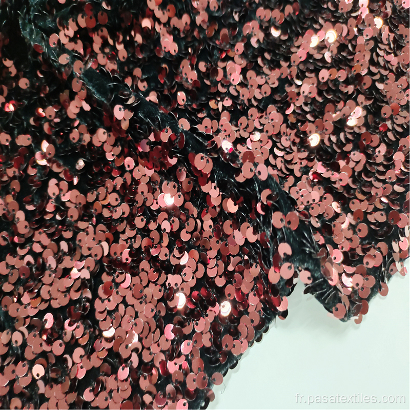 2021 nouveau tissu à paillettes de velours rouge foncé