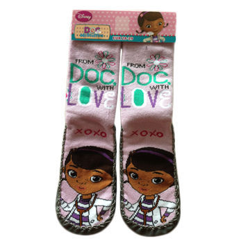 Children's cotton bootee socks with PU sole and ABS dots