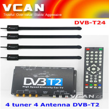 DVB-T24 Car DVB-T2 TV Receiver set top box 4 Tuner 4 Antenna USB HDMI HDTV Russia High Speed