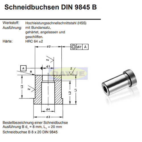 Hersteller von Schneidbuchsen DIN 9845, форма B