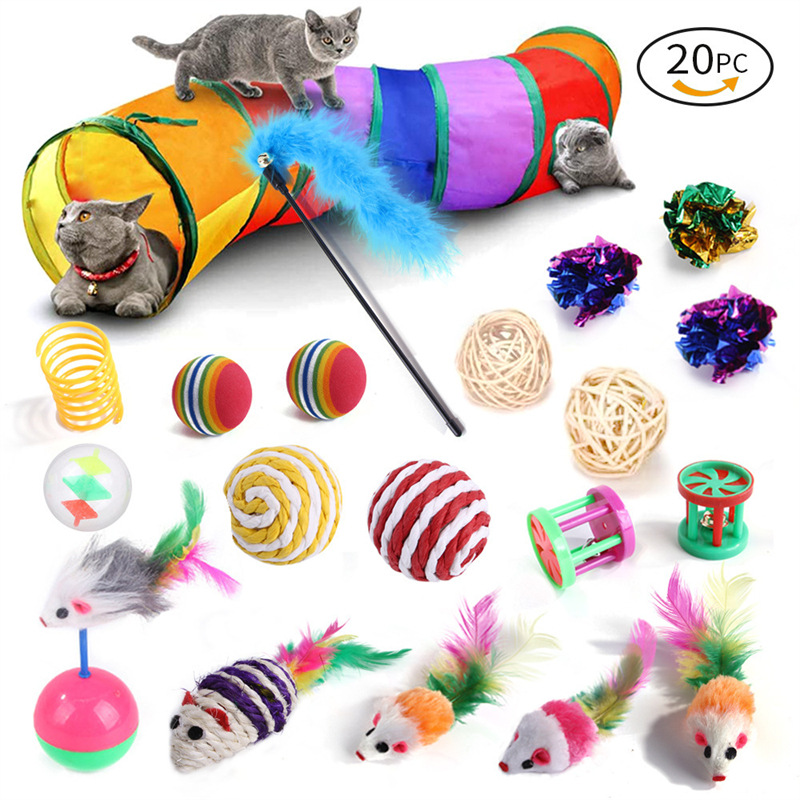 The New Pet Cat Toy Set Rainbow Blue Three-channel Tunnel Through Feather Toys Cat Pet Products