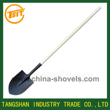 shovel with long wooden handle