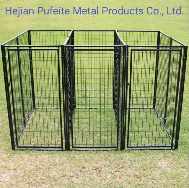 8'l X 4'w X 6'h Heavy Duty Outdoor Black 3 Run Dog Kennel.