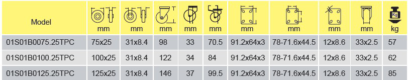 Parameters of 01S01B0075.25TPC