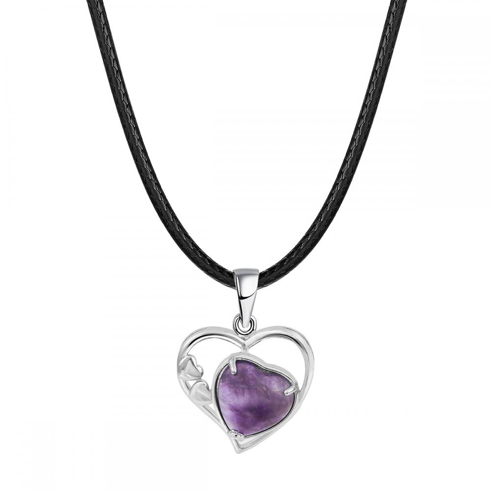 Amethyst Love Heart Birthstone Pendse Pendse Gemstone Collares para mujeres