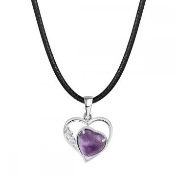 Amethyst Love Heart Birthstone Pendant Gemstone Necklaces for Women