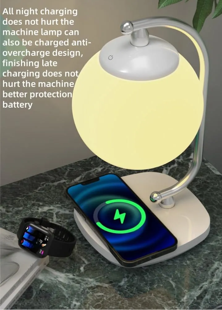 Dimmable LED Table Lamp with Wireless Charging for Bedroom