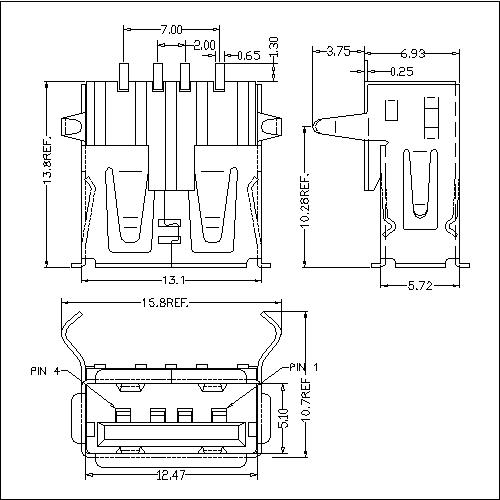 UAFM01 (1) USB A Type Receptacle SMT 