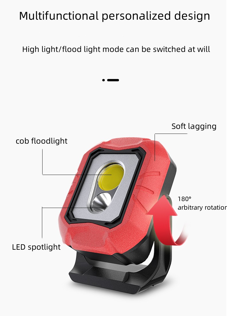 Trabalho de LED portátil Luz de trabalho recarregável leve com base magnética 180 Rotatável Lâmpada dobrável Lâmpada recarregável Bateria de trabalho Luz