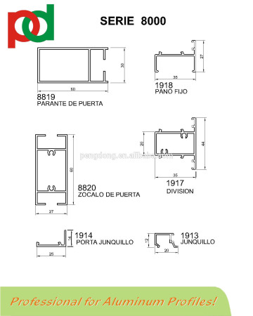 Aluminium profiles for windows and doors to Chile and Bolivia Marcket Linea 8000