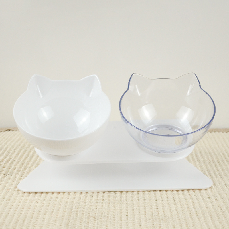 Cat Double Bowl Pet Feeder Non-slip Cat Transparent Bowls Pet Food Bowls For Cats And Small Dogs Pet Supplies