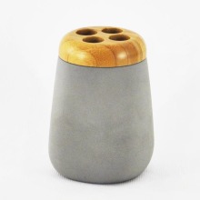 Cement Bathroom Toothbrush Holder With Bamboo Cover