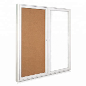 Wall Mounted Enclosed Lockable Combination Bulletin and Dry Erase White Boards