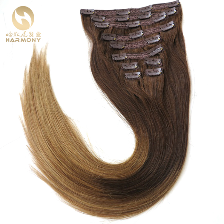 Wholesale virgin brazilian full head clip in hair double drawn clip in hair extension