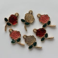 Émail Rouge Rose Rose Charmes Alliage Fleur Boucle D&#39;oreille Pendentifs Ornement DIY Art Décor Fabrication de Bijoux