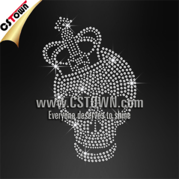 Hot fix crystal skull bling custom crystal hot fix rhinestones motif for clothing