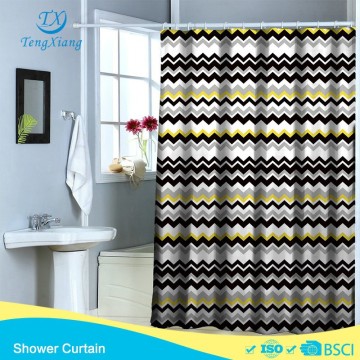 Black wavy lines printing Polyester Shower Curtain