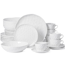 30-Piece White Porcelain Dinnerware Set with Plates, Dishes, and Cup Saucers for 6