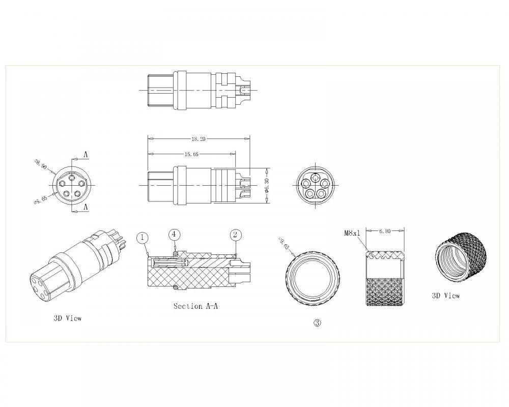 M8-XP-F-157-0 M8 2 ~ 5P Nữ B Code Dây bên