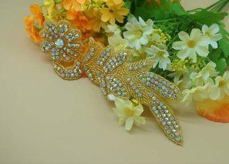 Silver Iron On Flower Design Rhinestone Beaded Applique For