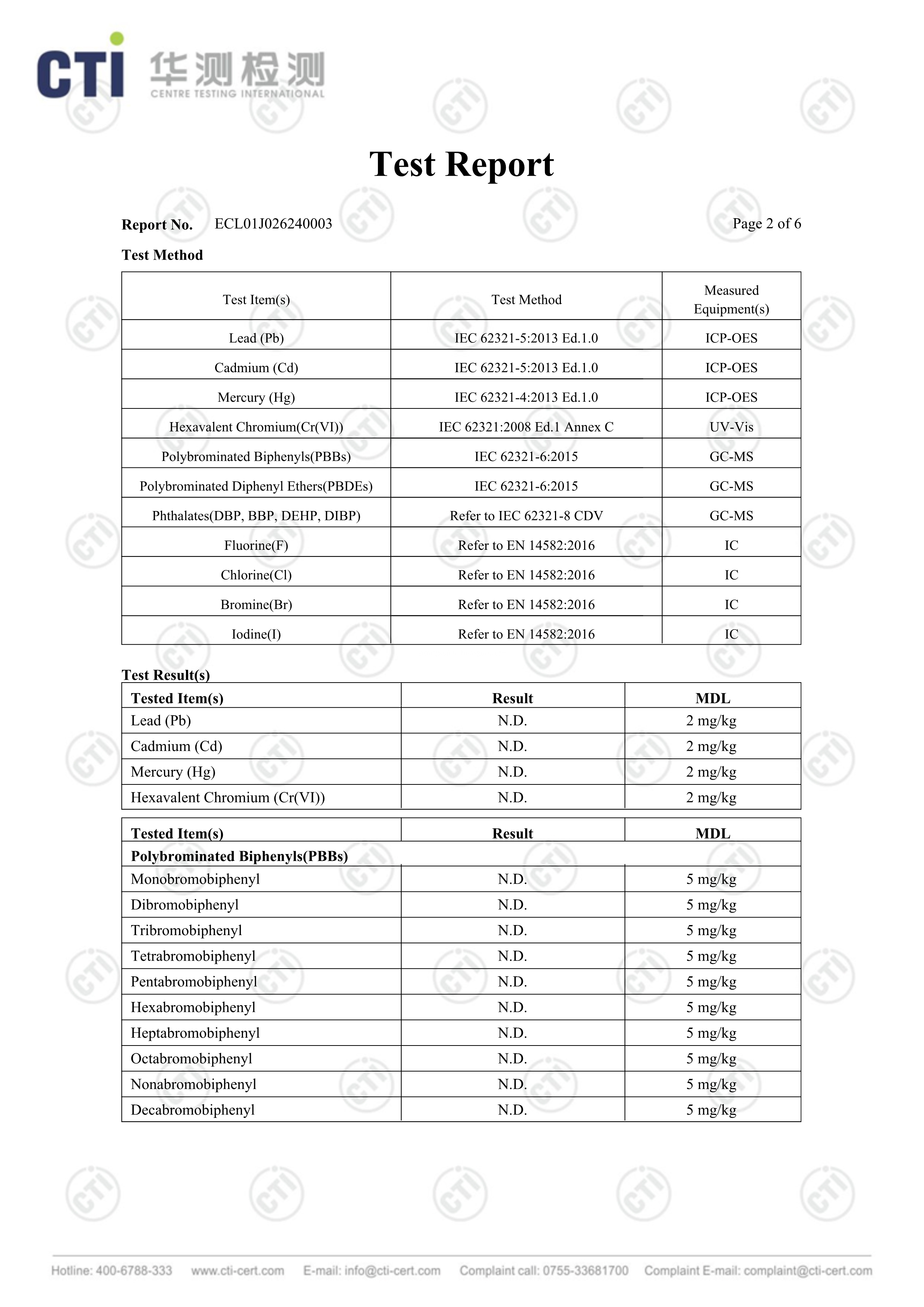 Insulation Transparent PP ROHS test report 2