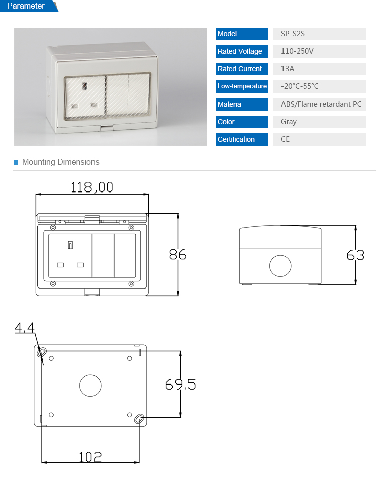 SAIPWELL/SAIP English Style Double control 250V/13A IP55 2 Positions Waterproof Switch Socket