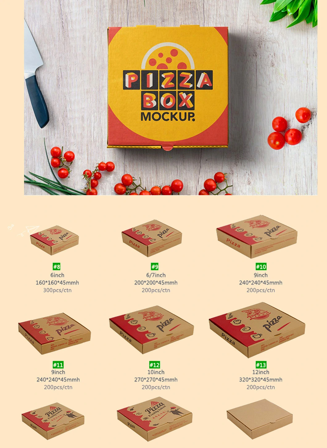 Custom Design Food Box Corrugated Paper Brown Pizza Box