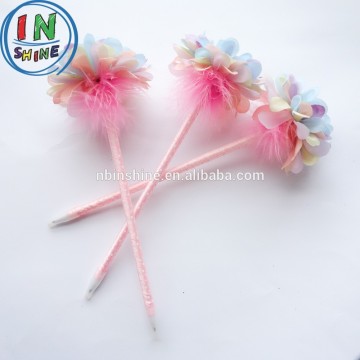 Plush ball pen with flower style for promotion , plush feather ball pen , shaped pen