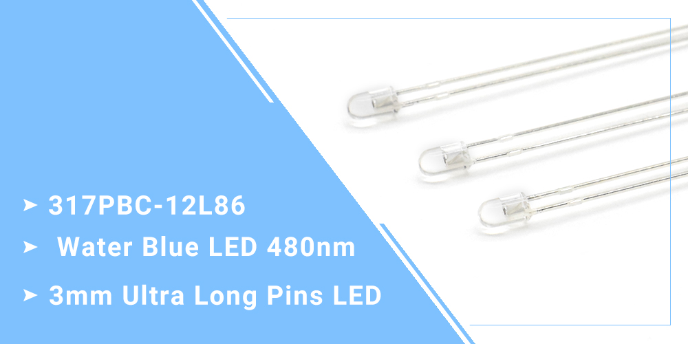 317PBC-12L86 3mm LED Long Leg Water Blue LED 480 nm LED Emitter