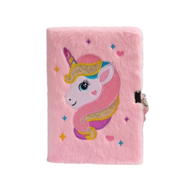 Colorful Unicorn Lock Diary: Cartoon Plush Fur Cover Notebooks