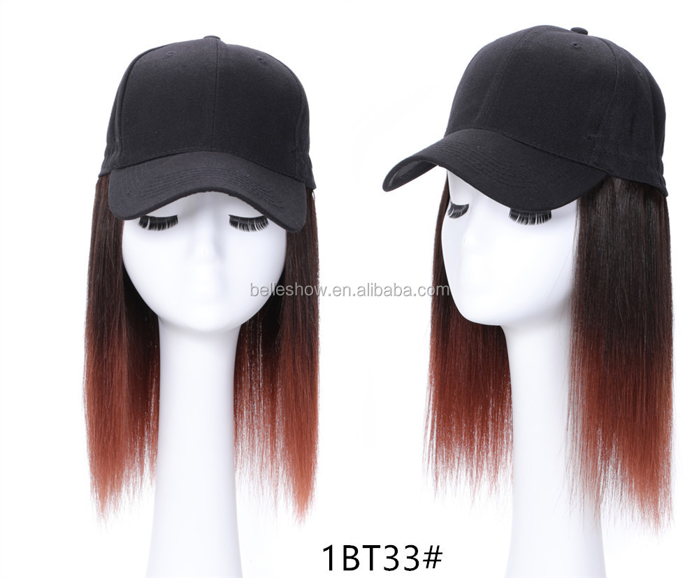 Hot sell human hair long straight hair hat wig bobo head baseball hat wig short straight wig head cover black baseball hair