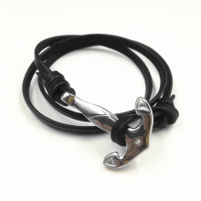 Mens Nautical Style Custom Leather Diamond Anchor Bracelet