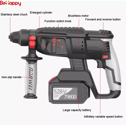 Perindustrian Berus Pengecas Alat Elektrik Impak Mesin Bor Power Hammer Lithium Battery Jack Power Hammer Drill