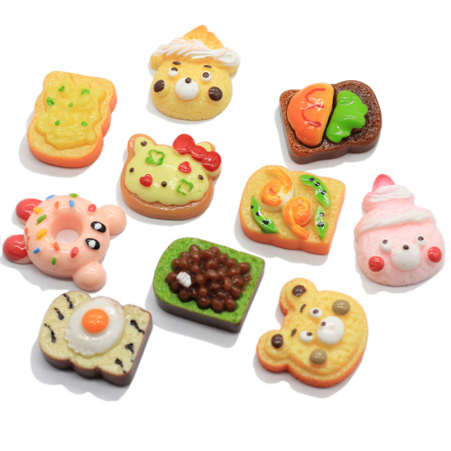 Kawaii dibujos animados animal forma resina pan oso gato cabeza donut alimentos encantos para decoración de teléfonos móviles