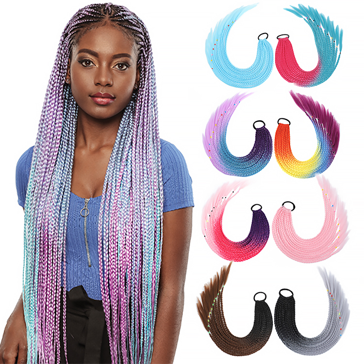 Julianna 24inch Rainbow Rope Ponytail Braids Synthetic Ombre Box Braiding hair Accessories Rubber Band Hair Braids