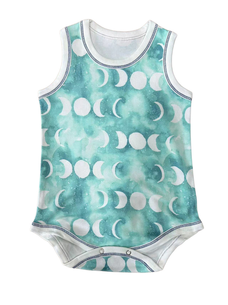 Bambu dijital baskı bebek kolsuz romper 1 Bamboo Digital Print Baby Sleeveless Romper 1