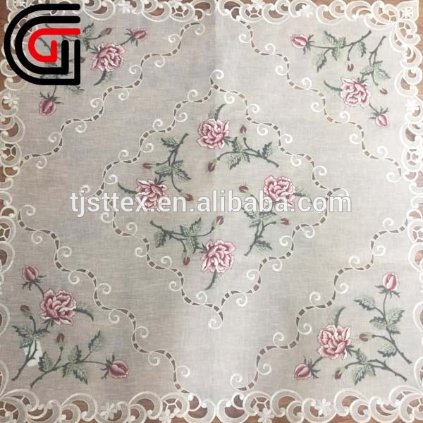 Embroidered pink rose table cloth