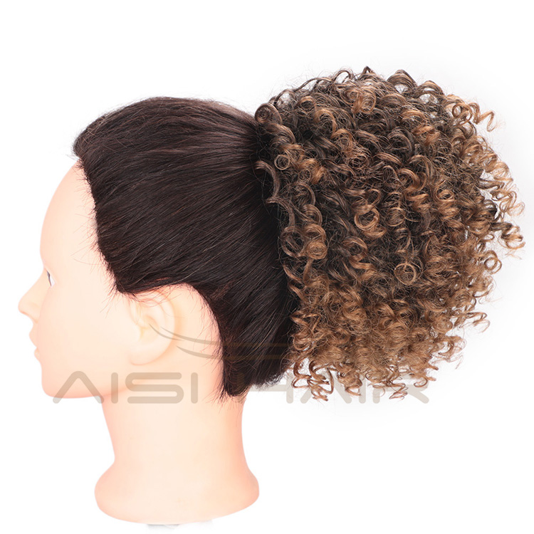 Aisi Hair Heat Resistant Synthetic Fiber Drawstring Puff Ponytails Afro Curly Clip In Hairpieces for Black Women