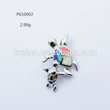 925 sterling silver colourful opal sea turtle pendant